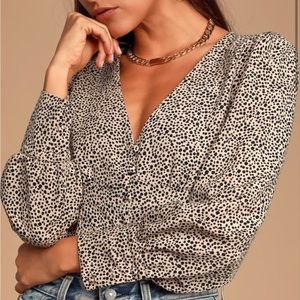 Lulu’s Taupe Cheetah Print Long Sleeve Button-Up Top